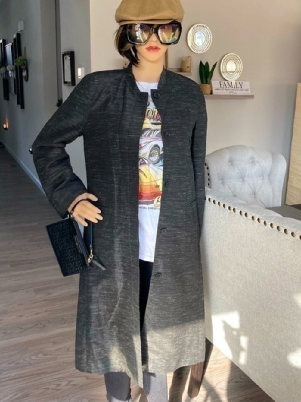 🌸 BCBGMaxAzria Charcoal Long Button-Front Cardigan Coat